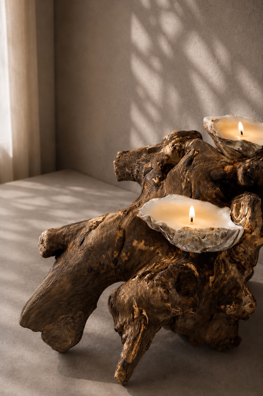 Lit oyster candles